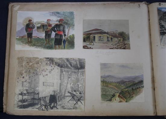 Emma Louise Knighton Topographical views of India, painted in childhood with additional studies of servants, all c.1864-69, overall 19.
